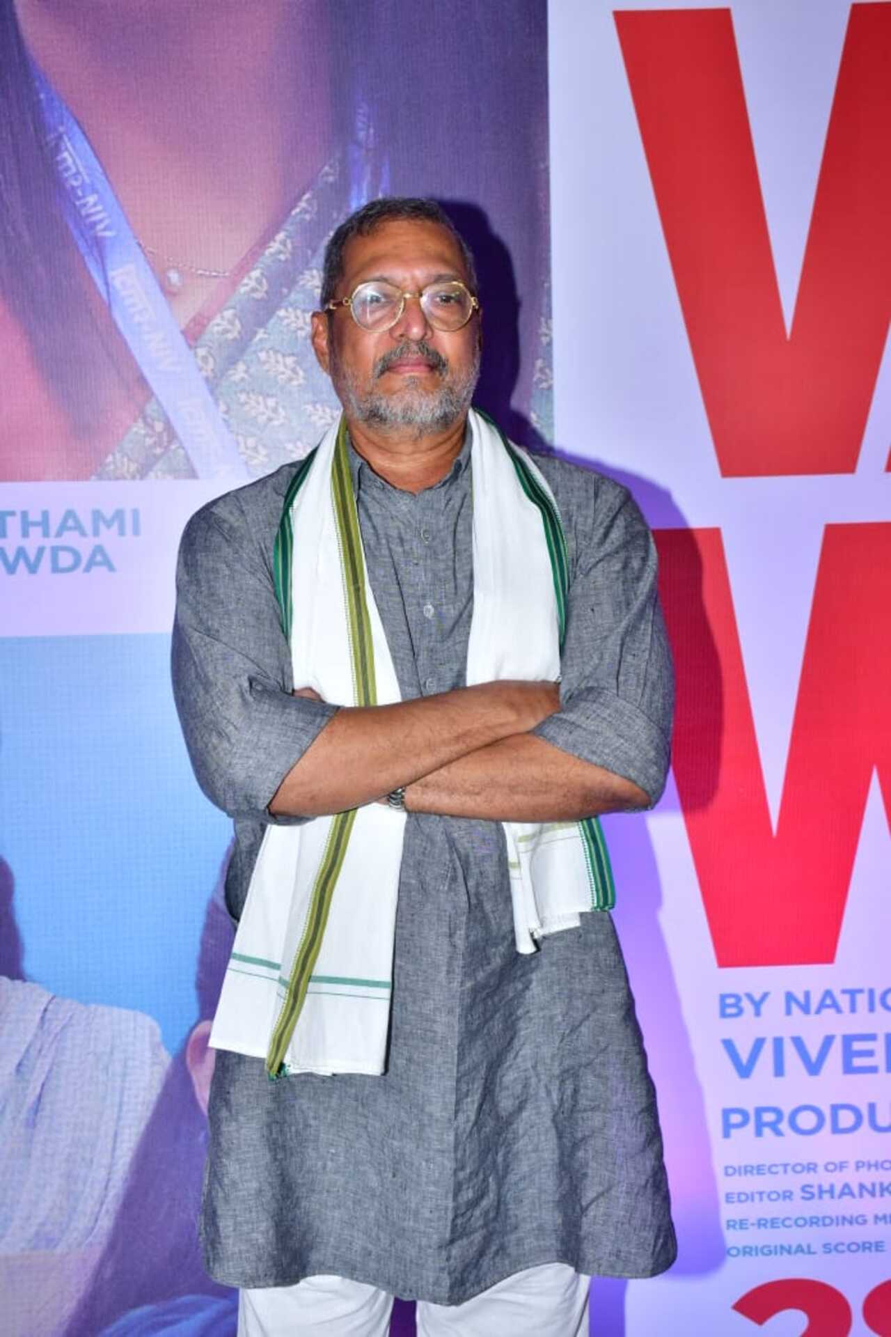 Nana wore a simple grey kurta on a white pyjama. He posed for the shutterbugs at the trailer launch of The Vaccine War